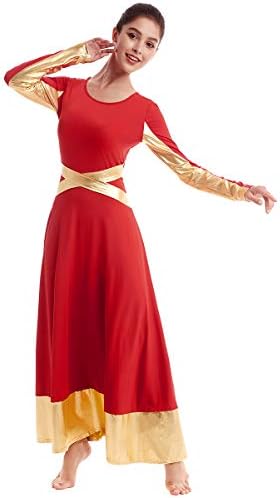 Kadınlar Metalik Çapraz Renk Blok Liturjik Övgü dans elbiseleri Hıristiyan Kilisesi Elbise İbadet Etek Bale Giyim