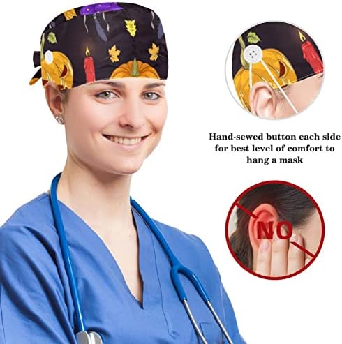 Tıbbi Kapaklar Düğmeli ve Fiyonklu Ayarlanabilir Çalışma Başlığı Saç Tokası Avokado Dilimleri Desen