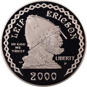 2000 P Leif Ericson - Yeni Dünyanın Kurucusu-Hatıra Kanıtı Gümüş Dolar Mücevher Kanıtı (DCAM) ABD Darphanesi