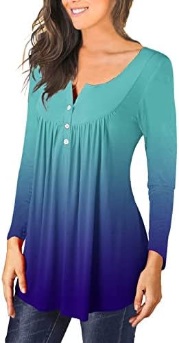 NOKMOPO Bayan Sonbahar Üstleri Moda Casual Düğme Boyun O-Boyun Baskılı Uzun Kollu Gevşek Gömlek Üst Bahar Gömlek