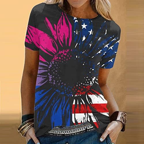 4 temmuz T-Shirt Kadınlar için Yaz Kısa Kollu O-boyun Gömlek Amerikan Bayrağı Yıldız Çizgili Gömlek Tunik Üstleri