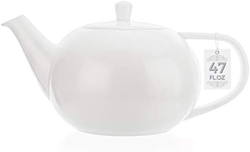 Tealyra-Büyük Beyaz Porselen Çaydanlık-47,3 ons (6-8 bardak) - İngiliz Modern Tarzı-Gevşek Yaprak Çay Demlemek için