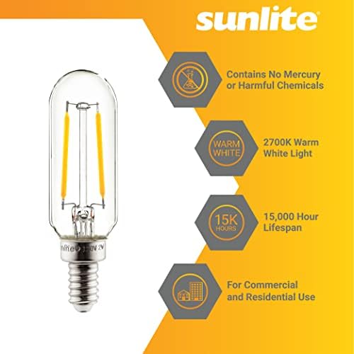 Sunlite 41344 LED Filament T8 Borulu Ampul, 2 Watt (25W Eşdeğeri), Şamdan E12 Taban, Kısılabilir, 85 mm, UL Listeli,