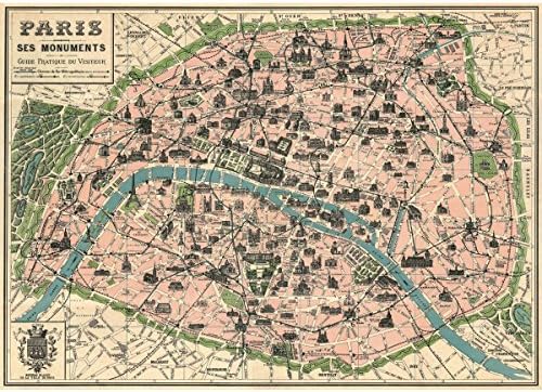 Cavallini & Co. ' nun Vintage Paris Haritası Anıtları Posteri. 20 x 28