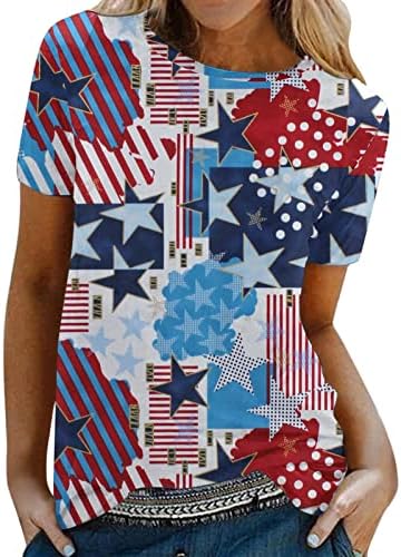 4 temmuz T-Shirt Kadınlar için Yaz Kısa Kollu O-boyun Gömlek Amerikan Bayrağı Yıldız Çizgili Gömlek Tunik Üstleri