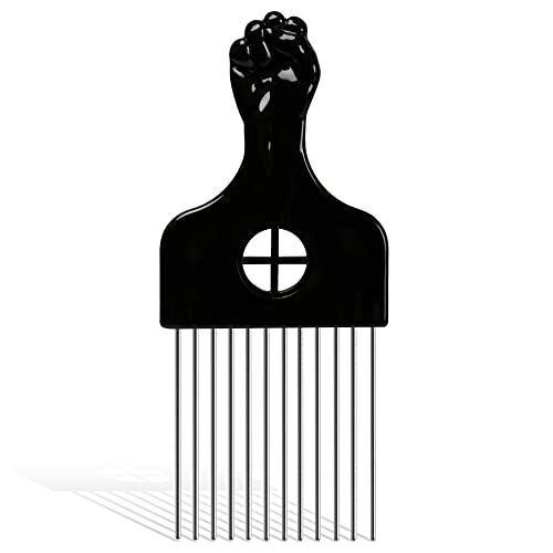 OSMOFUZE Afro Pick Asansör Siyah Yumruk Metal Saç Tarak, Detangle Peruk Örgü Saç Şekillendirici Tarak Afrika (Kare,