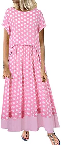 Kadın Yaz Maxi Elbise Polka Dot Sahte İki Adet Yuvarlak Boyun Kısa Kollu Artı Boyutu uzun elbise Rahat Plaj Güneş