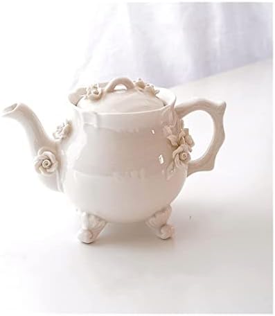 HaveFun su ısıtıcısı çaydanlık Bej çay seti Çiçek süsleme seramik demlik kremalı süt kupası çay seti öğleden Sonra