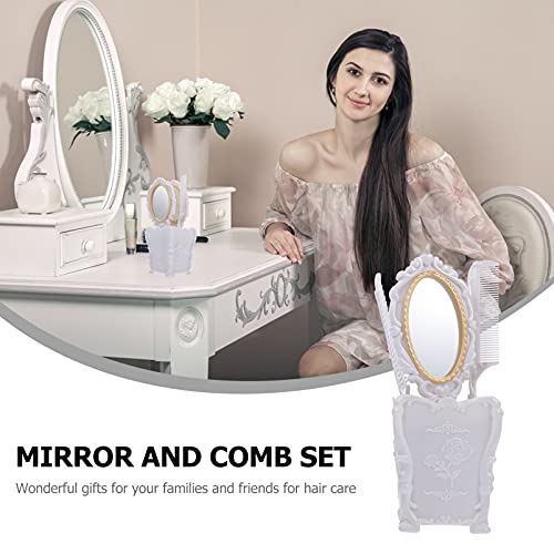 Beaupretty Makyaj Seti Vintage El Ayna Tarak Seti Kızlar Kozmetik Klasik Geniş Diş Tarak Kabartmalı Çiçek Dolaşık