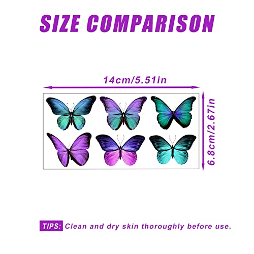 Coszeos Kelebek Geçici Dövmeler Kadınlar Çocuklar Kızlar için, 10 Yaprak Sahte Renkli Kelebekler Kanatları Dövme Çıkartmalar