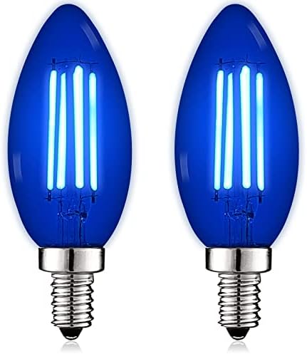LUXRİTE E12 LED Filament Mavi Ampul, 4,5 W (40W Eşdeğeri), Renkli Cam Şamdan Ampul, UL Listeli, E12 Taban, İç Mekan